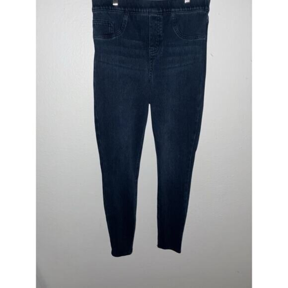 Spanx Denim Leggings Jean Jeggings M Back Pockets Blue Denim Pull On #20018T - Picture 1 of 8